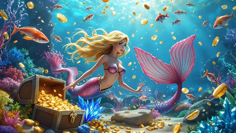 Ilustrasi permainan tembak ikan dengan suasana laut dalam